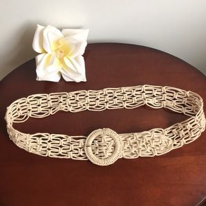 Macrame Style Woven Fabric Belt Crochet Natural Cotton sz M up to 34”